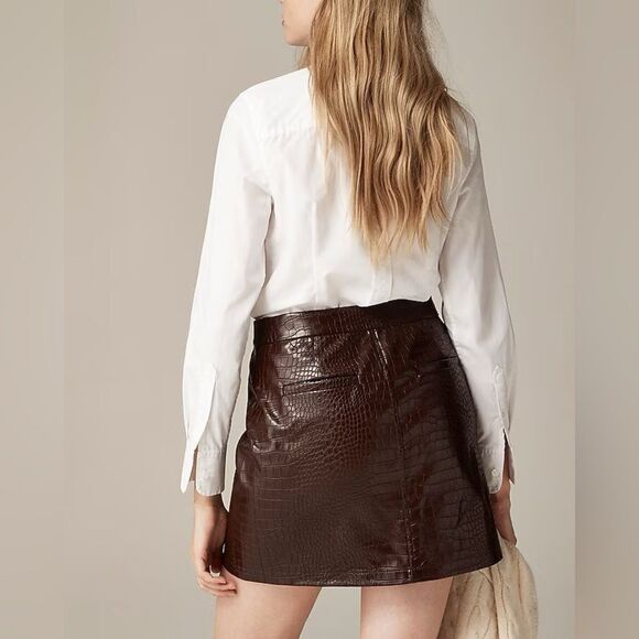NWT J CREW Collection mini skirt croc-embellished faux leather in Midnight Brown - Picture 5 of 7